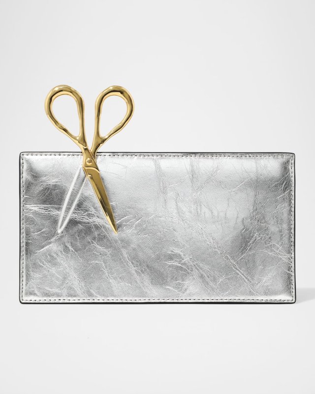 The Petit Scissor Metallic Leather Clutch Bag